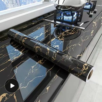 6M Vinyl Oil Proof Marble Wallpaper for Kitchen Countertop Cabinet Shelf PVC Self-Adhesive Waterproof Contact Paper for Bathroom
