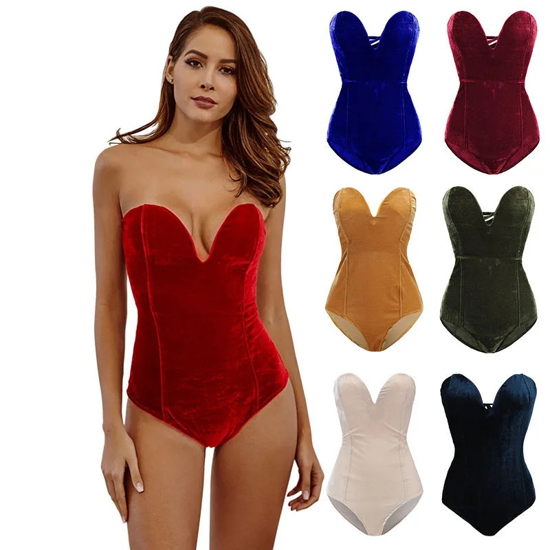 Casual Woman Sleeveless Strapless Velvet Bodysuit Backless V Neck Bodycon Jumpsuit Fashion Body Tops Clothes Women Suit
Casual Woman Sleeveless Strapless Velvet Bodysuit Backless V Neck Bodycon Jumpsuit Fashion Body Tops Clothes Women Suit