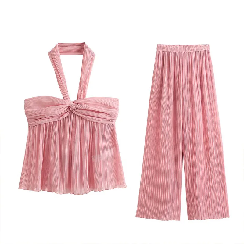 Summer Suit 2023 Casual Hanging Neck Pleated Top Elastic Waist Pleated Wide Leg Pants Two Pieces Sexy Elegant Women's Clothing
Summer Suit 2023 Casual Hanging Neck Pleated Top Elastic Waist Pleated Wide Leg Pants Two Pieces Sexy Elegant Women's Clothing