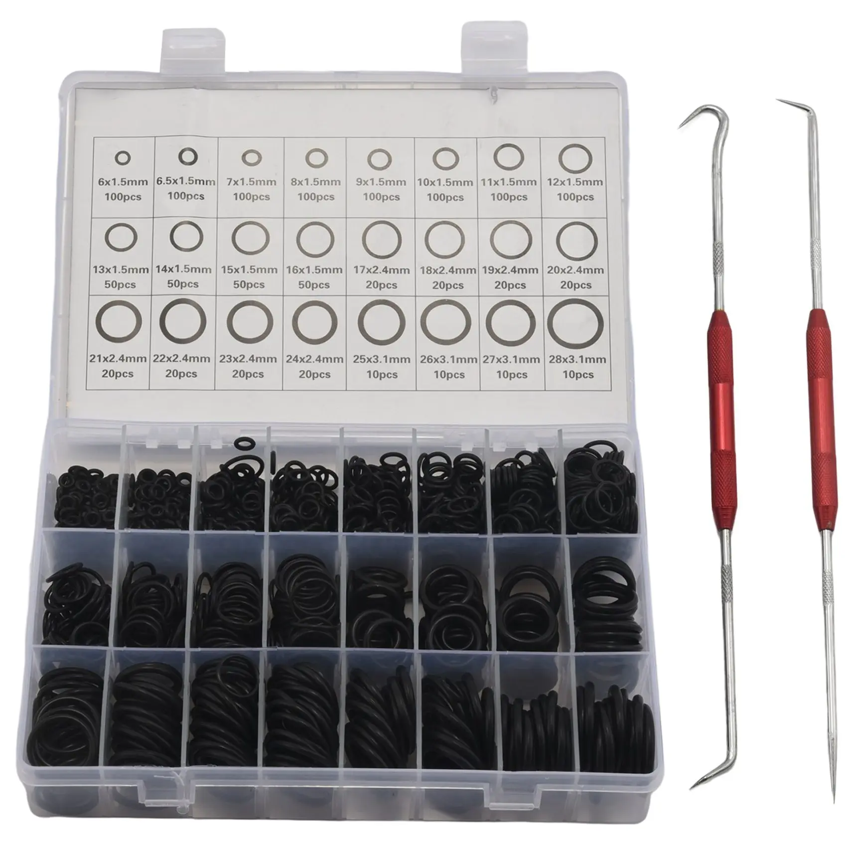 1200PCS Nitrile Rubber O Ring Set with Hook Tools NBR Seal Rings Gasket Oring Oil-Resistant Sealing O-Ring Kit
1200PCS Nitrile Rubber O Ring Set with Hook Tools NBR Seal Rings Gasket Oring Oil-Resistant Sealing O-Ring Kit