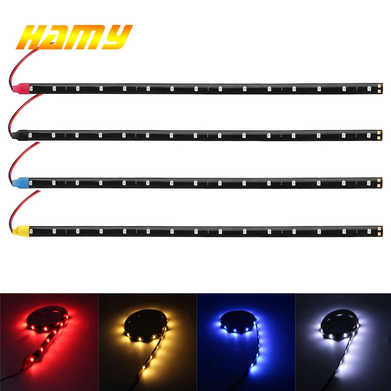 

1/4/10 PCS 30cm Car Decorative Ambient LED Strips Lights Flexible Atmosphere Bulbs 12V 15 SMD Waterproof White Red Bulb Auto DRL