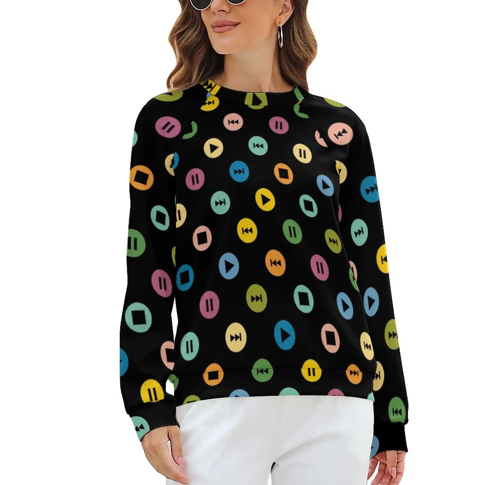 

Music Player Icons Hoodies Spring Polka Dots Print Harajuku Oversize Hoodie Women Long Sleeve Kawaii Printed Casual Sweatshirts