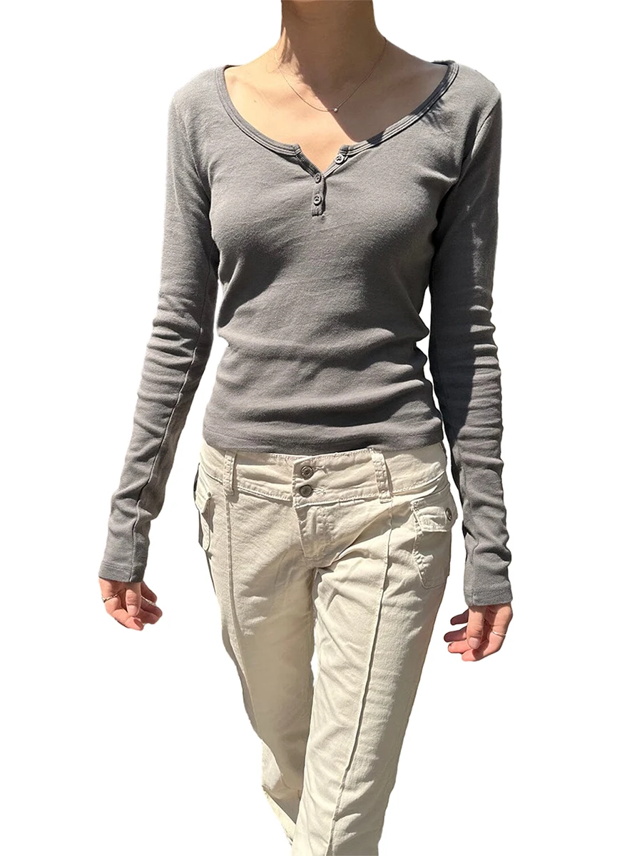 Womens Long Sleeve Shirts Casual Fall Henley Top Button Down Basic Ribbed Knit T Shirts Slim Fit Tee
Womens Long Sleeve Shirts Casual Fall Henley Top Button Down Basic Ribbed Knit T Shirts Slim Fit Tee