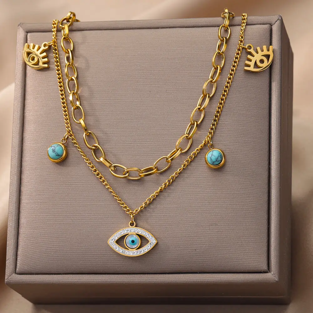 Zircon Evil Eye Pendant Necklaces For Women Multilayer Stainless Steel Necklaces Vintage Boho Aesthetic Jewelry Gift collares
Zircon Evil Eye Pendant Necklaces For Women Multilayer Stainless Steel Necklaces Vintage Boho Aesthetic Jewelry Gift collares