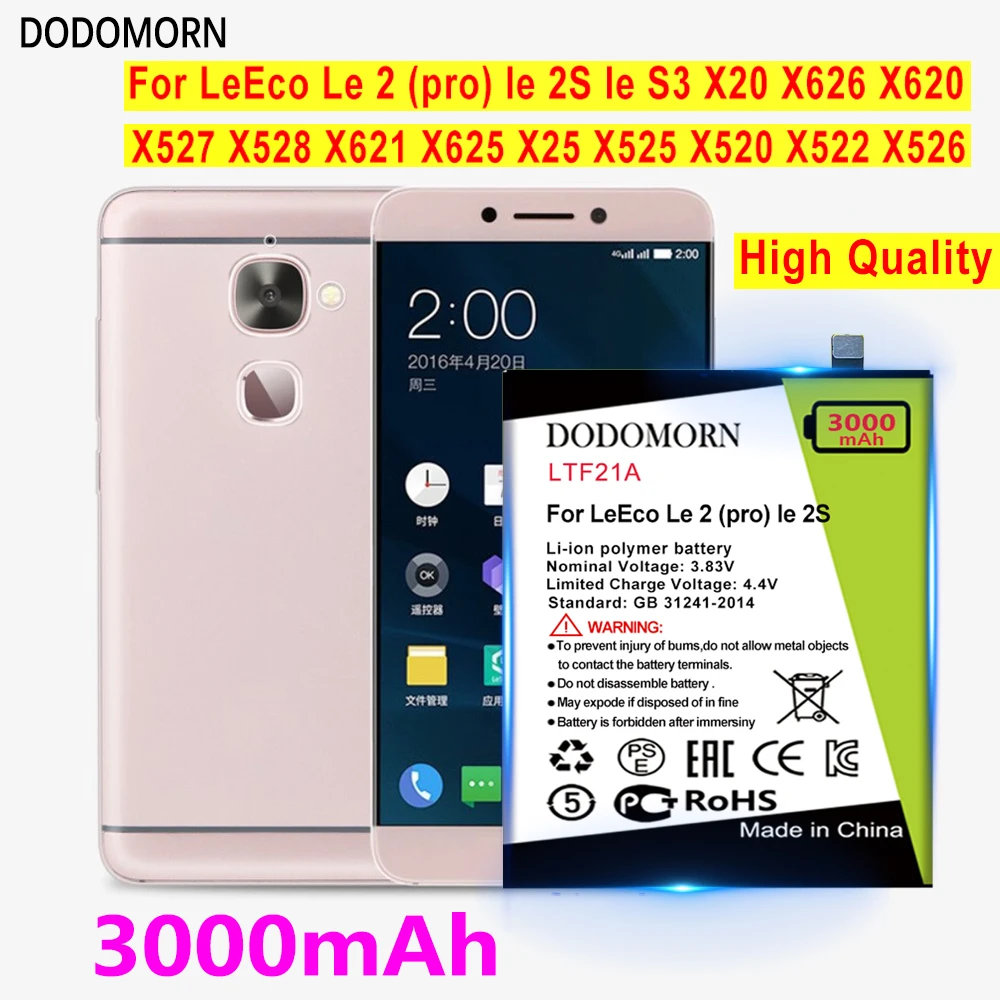 Аккумулятор DODOMORN LTF21A для телефона Letv LeEco Le 2 Pro / 2S Le S3 X528 X621 X625 X626 X20 X25 X620 X520 X522 X525 X526
Аккумулятор DODOMORN LTF21A для телефона Letv LeEco Le 2 Pro / 2S Le S3 X528 X621 X625 X626 X20 X25 X620 X520 X522 X525 X526