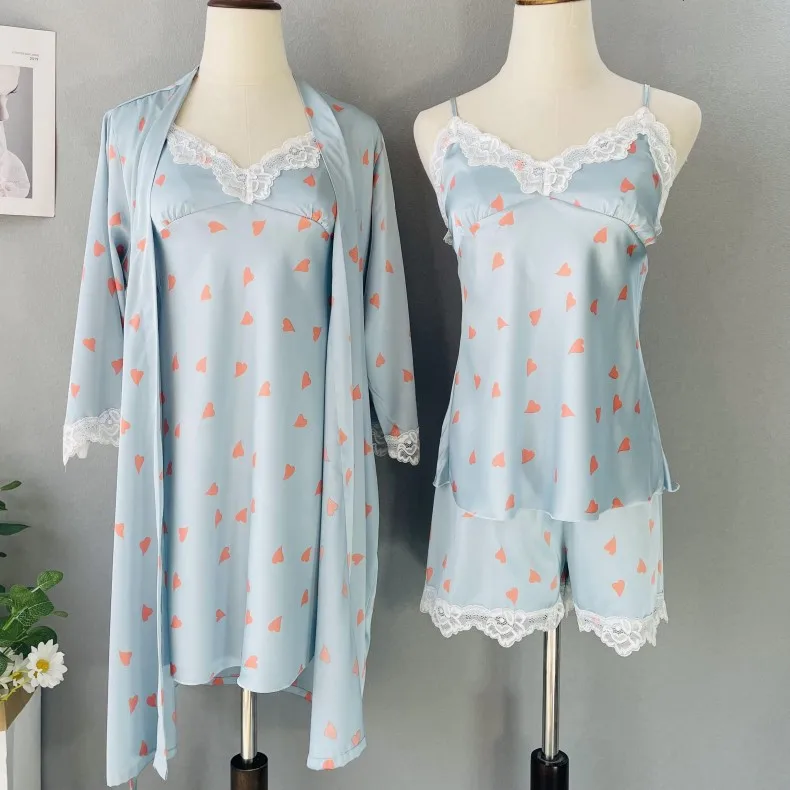 Nightwear Print Heart Pajamas Suit With Shorts Sexy Lace Women Sleep Set Loungewear Home Dressing Gown Satin Sleepwear Nightgown
Nightwear Print Heart Pajamas Suit With Shorts Sexy Lace Women Sleep Set Loungewear Home Dressing Gown Satin Sleepwear Nightgown