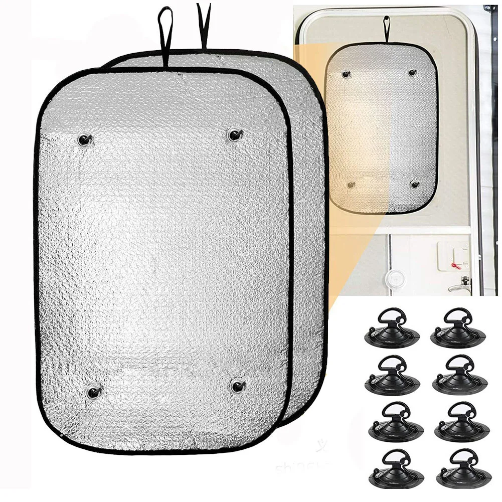 2Pcs RV Door Vent Shade Cover Reflective Door Window Sun Shade Suction Cup Type Insulator Aluminum Film High Quality
2Pcs RV Door Vent Shade Cover Reflective Door Window Sun Shade Suction Cup Type Insulator Aluminum Film High Quality