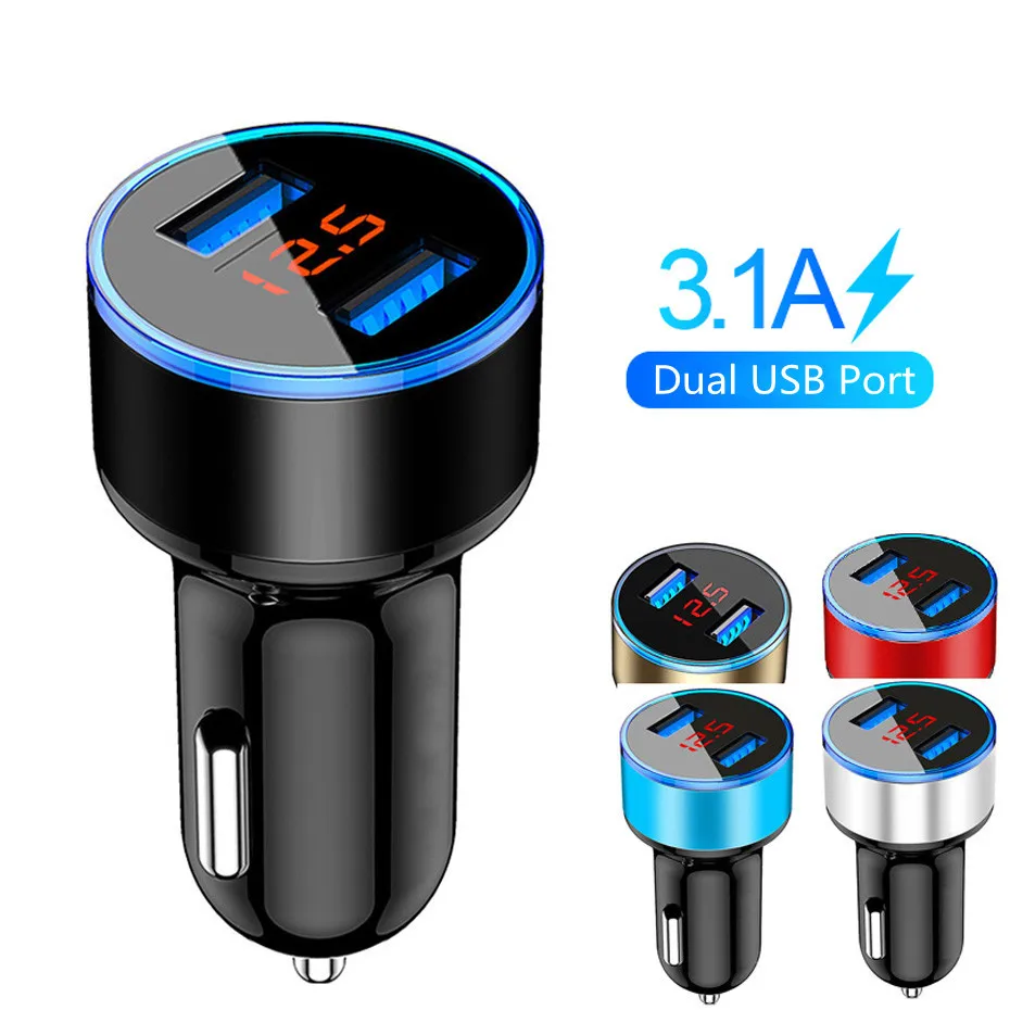 Автомобильное зарядное устройство с двумя USB-портами цифровой дисплей Вольтметр