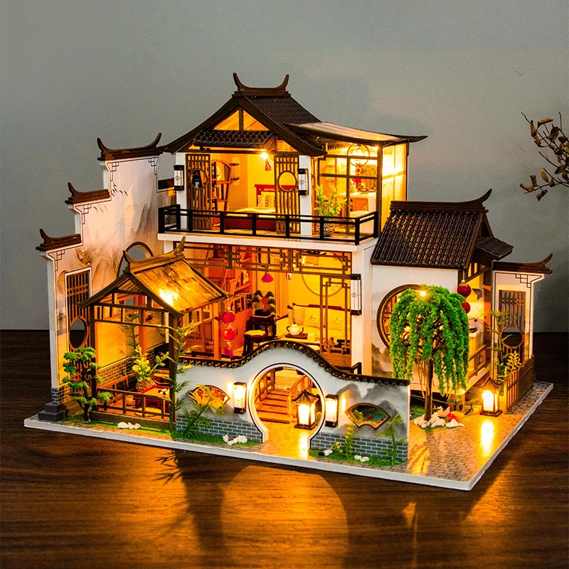 

DIY Wooden Dollhouse Chinese Courtyard Model Doll Houses Miniature With Furniture Kit Assemble Toys Children Birthday Gift Casa