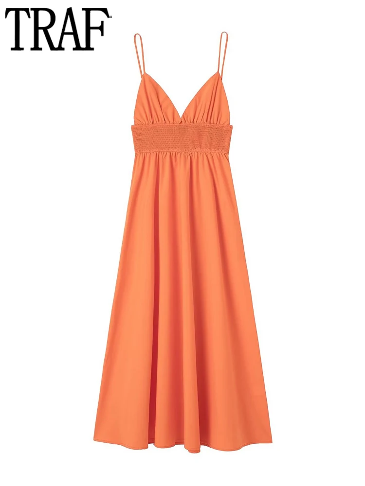 TRAF Orange Sexy Slip Dress Woman Pleated Long Dress Women Thin Straps Backless Midi Woman Dresses Beach Summer Female Dress 
TRAF Orange Sexy Slip Dress Woman Pleated Long Dress Women Thin Straps Backless Midi Woman Dresses Beach Summer Female Dress