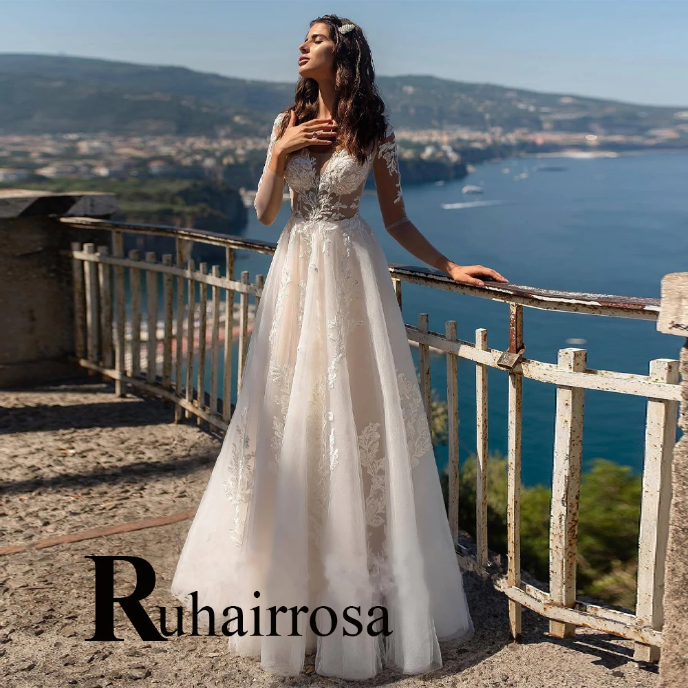 Роскошные блестящие бусины Ruhair, v-образный вырез, трапециевидная юбка для невесты, кружевные аппликации, индивидуальный пошив, платья для невесты
Роскошные блестящие бусины Ruhair, v-образный вырез, трапециевидная юбка для невесты, кружевные аппликации, индивидуальный пошив, платья для невесты