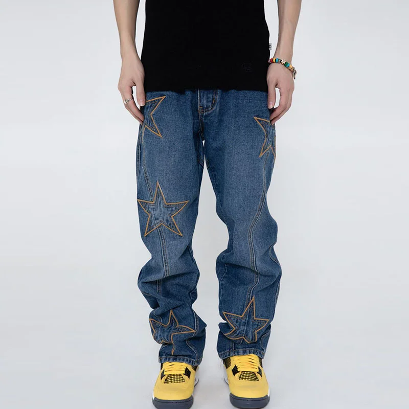 Embroidery Jeans Men Hip Hop Pentagram Patchwork Straight Denim Pants Mens High Street Oversized Loose Wide Leg Trousers Unisex
Embroidery Jeans Men Hip Hop Pentagram Patchwork Straight Denim Pants Mens High Street Oversized Loose Wide Leg Trousers Unisex