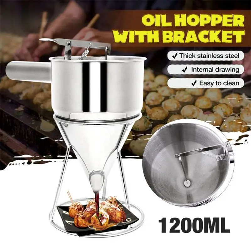 1200ML Oil Hopper With Bracket Stainless Steel Funnel Dispenser Cupcake Pancake Batter Octopus Fish Ball Kitchen Baking Tools
1200ML Oil Hopper With Bracket Stainless Steel Funnel Dispenser Cupcake Pancake Batter Octopus Fish Ball Kitchen Baking Tools