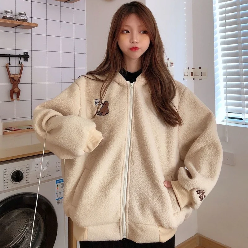 Sweet Zipper Coat Hooded Bear Print Harajuku Loose Pocket Hoodies Autumn Winter Womens Fleece Flannel Pullover Female Sweatshirt
Sweet Zipper Coat Hooded Bear Print Harajuku Loose Pocket Hoodies Autumn Winter Womens Fleece Flannel Pullover Female Sweatshirt