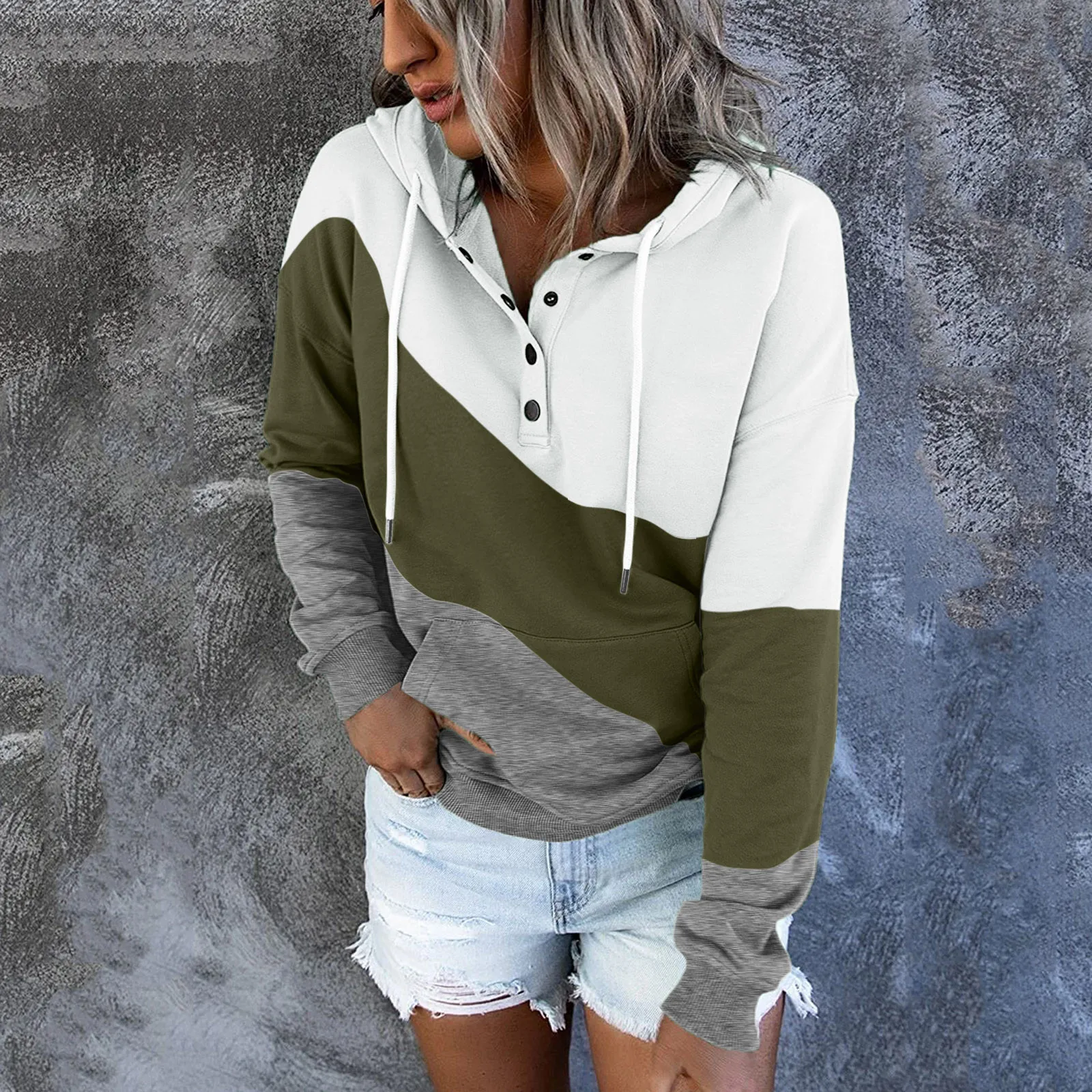 Hoodies Pullover For Women Button Down Drawstring Hooded Sweatshirt Pocket Casual Long Sleeve V Neck Color Block Warm Sweatshirt
Hoodies Pullover For Women Button Down Drawstring Hooded Sweatshirt Pocket Casual Long Sleeve V Neck Color Block Warm Sweatshirt