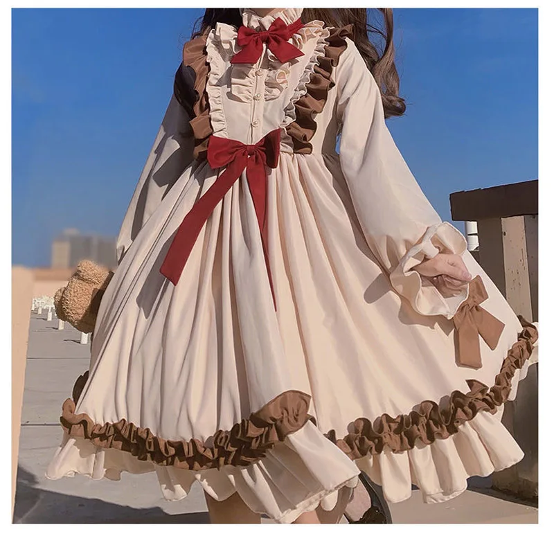 

2022 японское кукла Лолита Op мини платье женское кавайное милое платье с длинным рукавом викторианская Чайная Вечеринка готические платья для девушек в стиле Харадзюку принцесса
