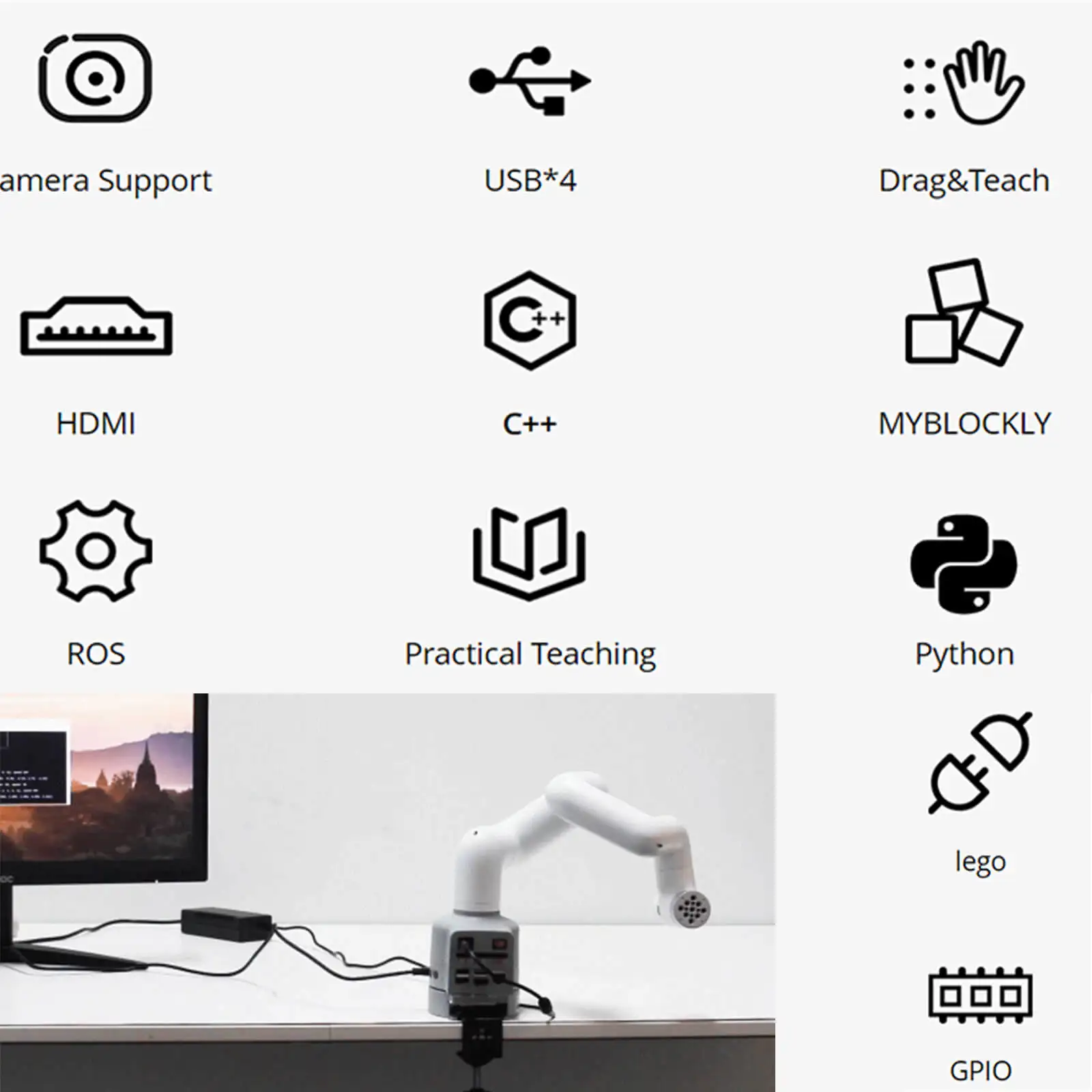 Jetson Nano Cobot robotic arm/ developing kit SDK for stem educational project,Raspberry Pi 6 joints arm AI Collaborative Robot
Jetson Nano Cobot robotic arm/ developing kit SDK for stem educational project,Raspberry Pi 6 joints arm AI Collaborative Robot