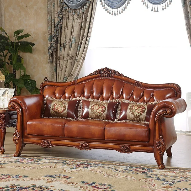 European-style Leather Sofa American-style Solid Wood Carved First Layer Cowhide Combination Sofas Para Sala Furniture Set
European-style Leather Sofa American-style Solid Wood Carved First Layer Cowhide Combination Sofas Para Sala Furniture Set