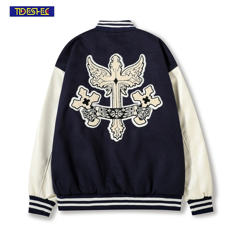 2022 Hip Hop Letter Cross Embroidery Vintage Coat Oversized Streetwear Baseball Jacket Harajuku Gothic Fashion Bomber Jackets
2022 Hip Hop Letter Cross Embroidery Vintage Coat Oversized Streetwear Baseball Jacket Harajuku Gothic Fashion Bomber Jackets