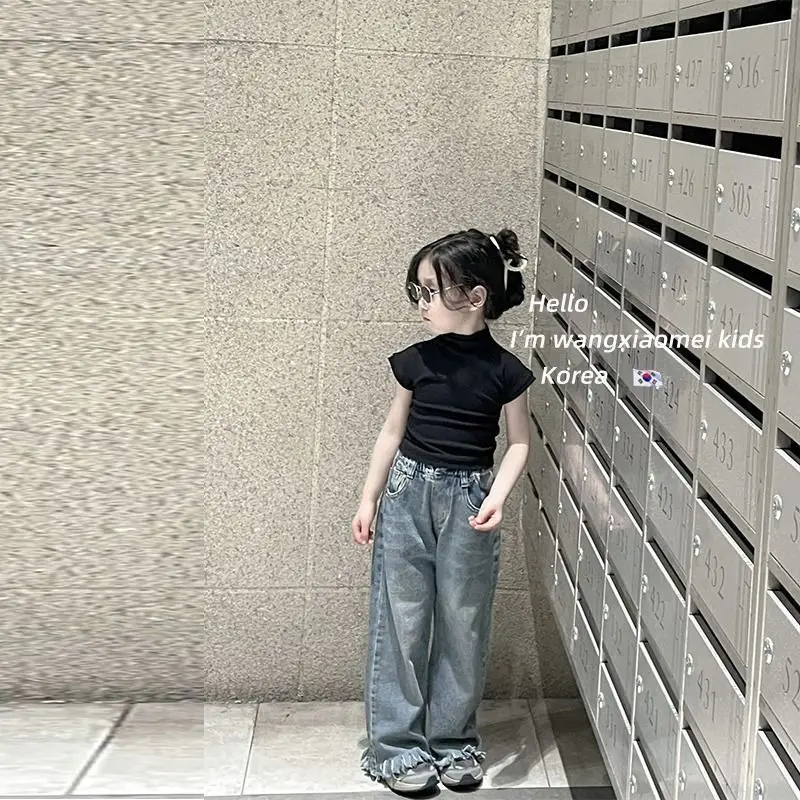Children Sets Lively Casual Simple Personality Artistic Fashion Camisoles Loose Sleeveless Jeans Wide Leg Pants Korean
Children Sets Lively Casual Simple Personality Artistic Fashion Camisoles Loose Sleeveless Jeans Wide Leg Pants Korean