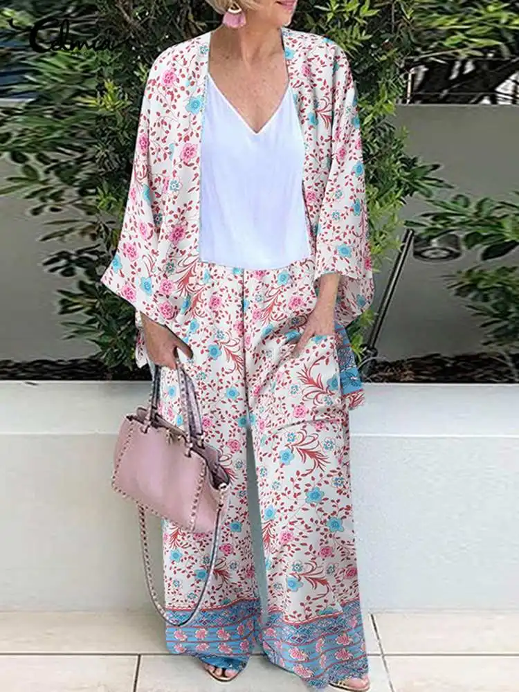 Celmia Women Spring 2022 2 PCS Sets Fashion 3/4 Sleeve Cardigan and Wide Leg Long Trouser Sets Bohemian Floral Print Pant Suit
Celmia Women Spring 2022 2 PCS Sets Fashion 3/4 Sleeve Cardigan and Wide Leg Long Trouser Sets Bohemian Floral Print Pant Suit
