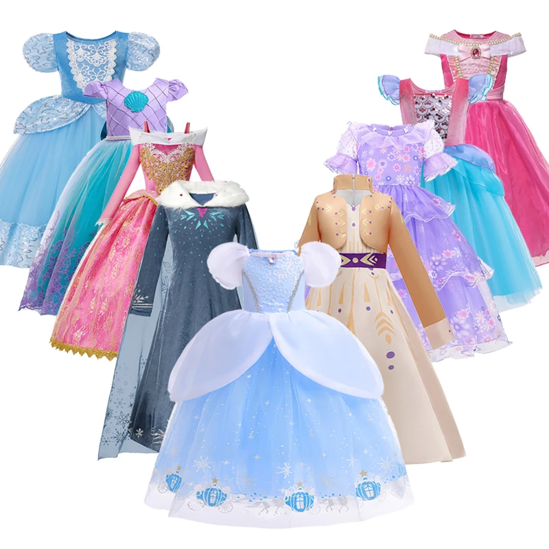 

DisneyKids Fancy Halloween Aurora Cinderella Princess Dress Ariel Little Mermaid Ball Gown Girl Frozen Elsa Anna Cosplay Costume