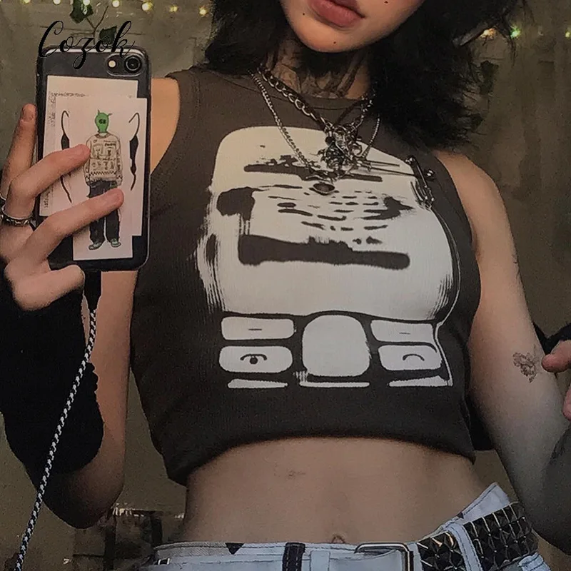COZOK Summer Printed Knitted Ribbed Sleeveless Sports Women Crop Top Corset Vintage Graphic Print Mini Tee Vest Sleeveless Tank
COZOK Summer Printed Knitted Ribbed Sleeveless Sports Women Crop Top Corset Vintage Graphic Print Mini Tee Vest Sleeveless Tank