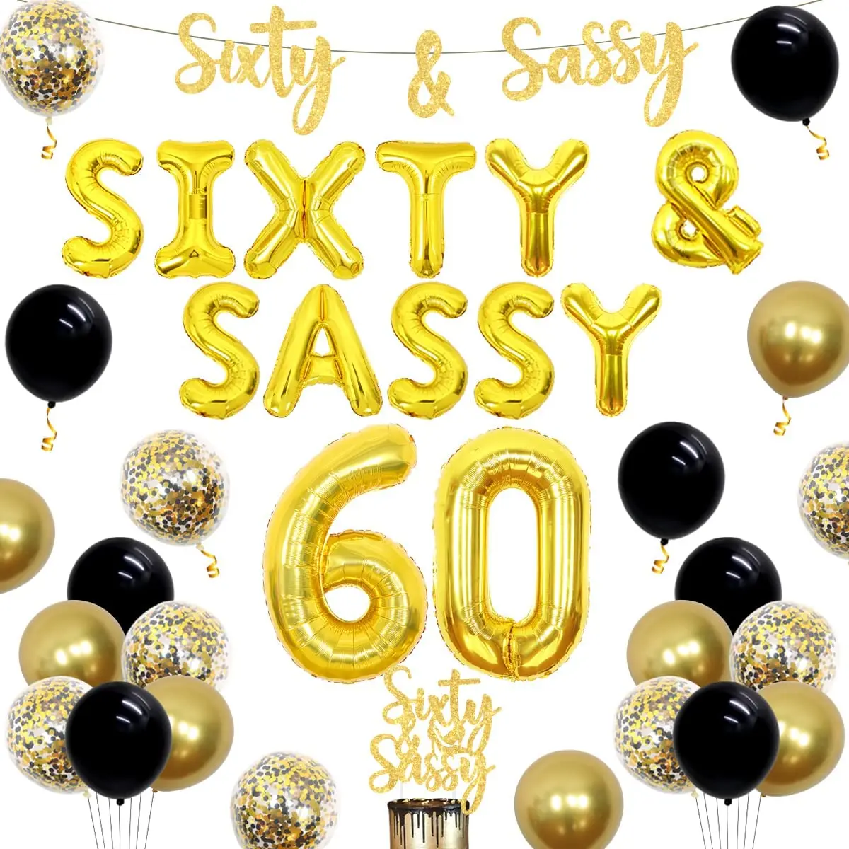 Black Gold Happy 60th Birthday Decorations Women Men Sixty Sassy Birthday Confetti Balloons Banner Funny 60th Birthday Supplies
Black Gold Happy 60th Birthday Decorations Women Men Sixty Sassy Birthday Confetti Balloons Banner Funny 60th Birthday Supplies