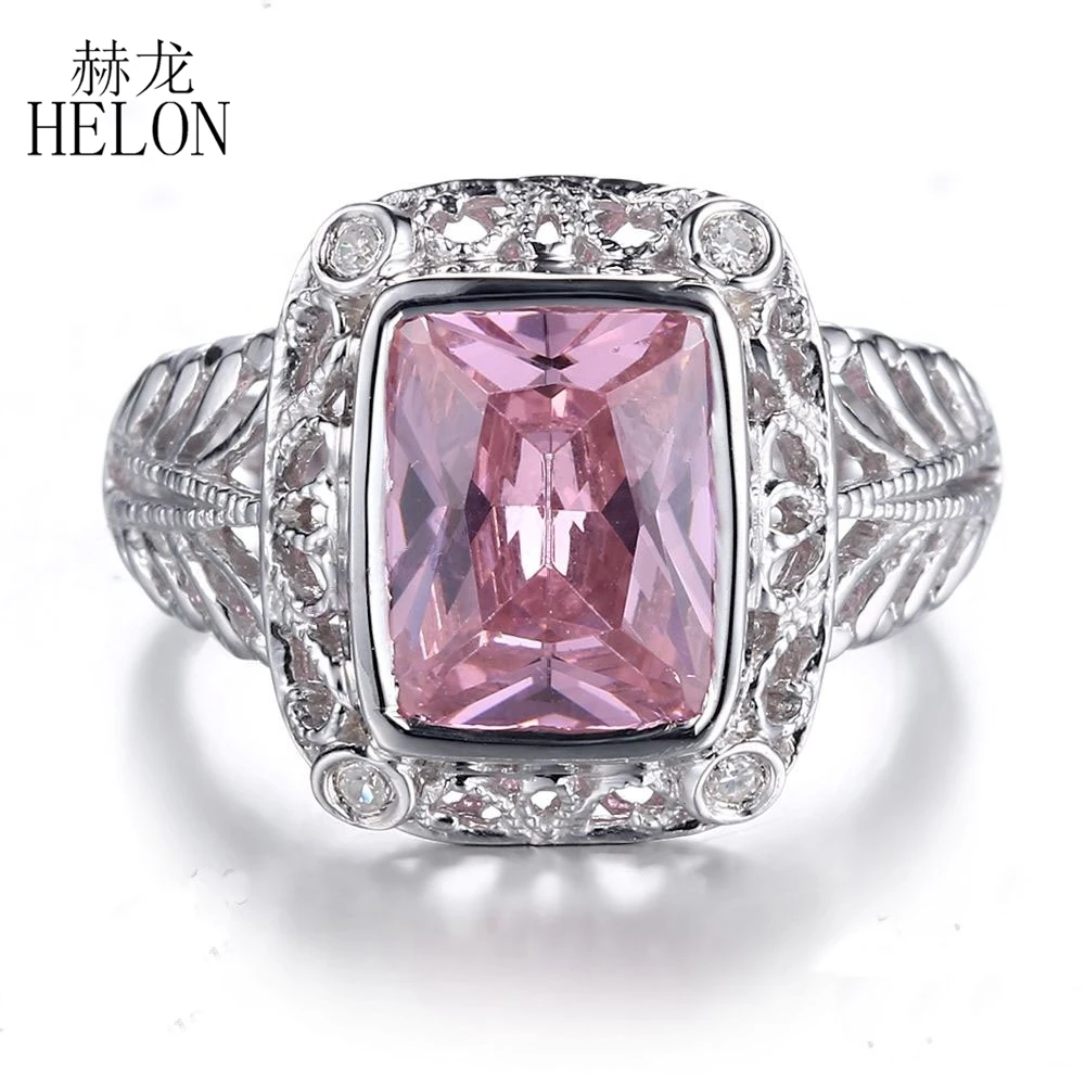 

Кольцо HELON с розовым топазом 10x8 мм, безупречное обручальное ювелирное изделие из белого золота 14 к 10 к, Муассанит, обручальное кольцо, Модная ...