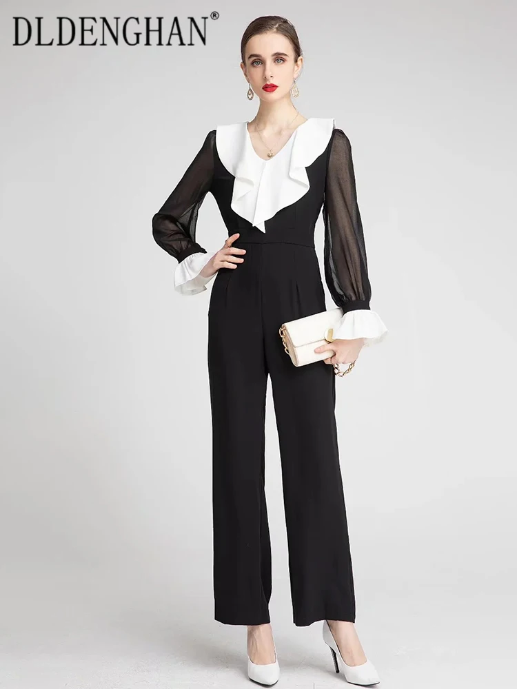 DLDENGHAN Fashion Designer Spring Jumpsuits Women Ruffles V-Neck Flare Sleeve Patchwork Office Lady Pencil Pants
DLDENGHAN Fashion Designer Spring Jumpsuits Women Ruffles V-Neck Flare Sleeve Patchwork Office Lady Pencil Pants