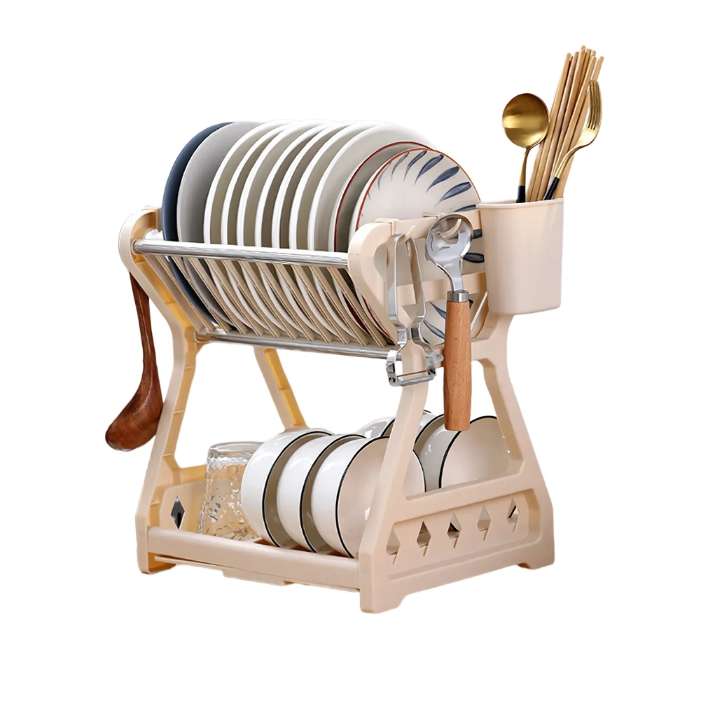 Двухслойная полка для сушки посуды, Миски для хранения и держатель для палочек для еды, Бытовой органайзер, Принадлежности для кухонных принадлежностей 
Двухслойная полка для сушки посуды, Миски для хранения и держатель для палочек для еды, Бытовой органайзер, Принадлежности для кухонных принадлежностей