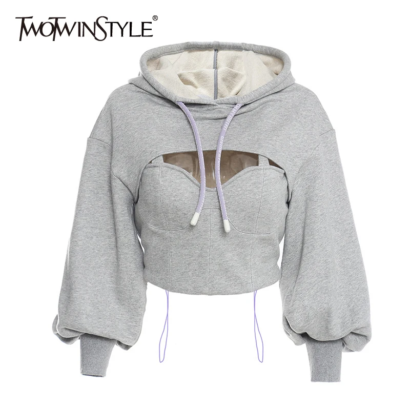 Женский ажурный Свитшот TWOTWINSTYLE, Серый Повседневный короткий топ с воротником-капюшоном и длинными рукавами, новинка весны 2022
Женский ажурный Свитшот TWOTWINSTYLE, Серый Повседневный короткий топ с воротником-капюшоном и длинными рукавами, новинка весны 2022