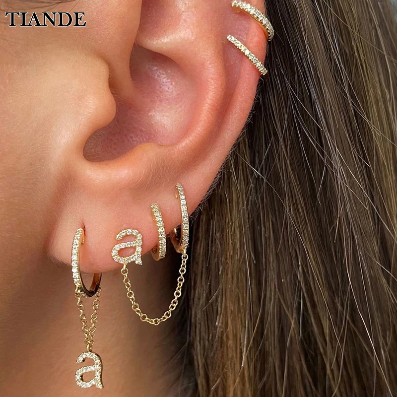 TIANDE Silver Color Gold Plated Chain Stud Earrings for Women Zircon Piercing A-Z Letter Huggie Earrings 2022 Jewelry Wholesale
TIANDE Silver Color Gold Plated Chain Stud Earrings for Women Zircon Piercing A-Z Letter Huggie Earrings 2022 Jewelry Wholesale
