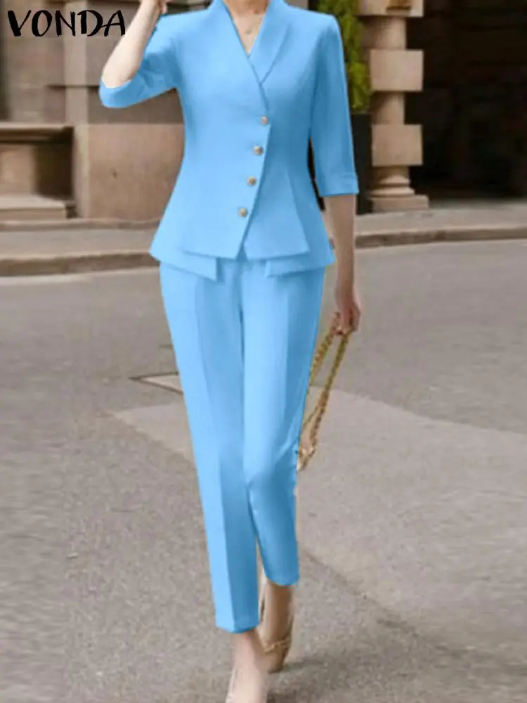 Pant Sets VONDA 2022 Fashion Elegant Office Party Long Trousers Suits Women 3/4 Sleeve Lapel Button Coats Suit Formal Sets
Pant Sets VONDA 2022 Fashion Elegant Office Party Long Trousers Suits Women 3/4 Sleeve Lapel Button Coats Suit Formal Sets
