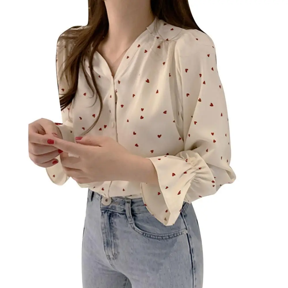 Женская шифоновая блузка с длинным рукавом, V-образным вырезом и пуговицами
Женская шифоновая блузка с длинным рукавом, V-образным вырезом и пуговицами