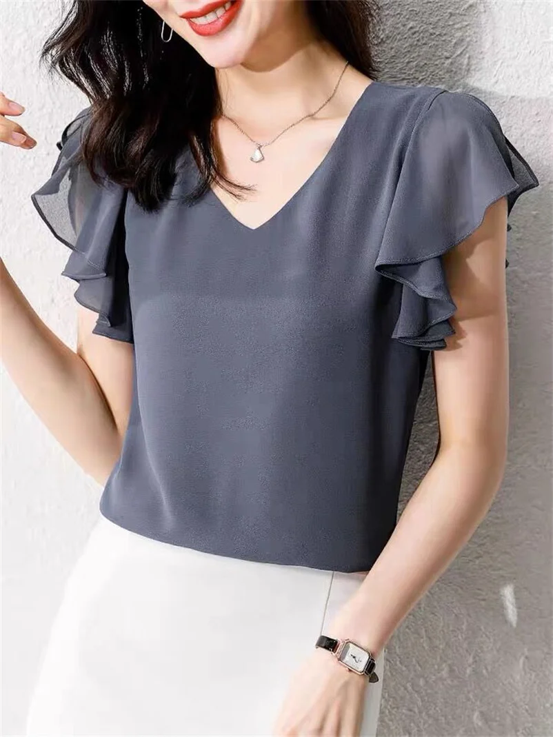 Female Elegant Blusas Office Chiffon Casual Shirt Lighweight Soft Tops Summer Solid Blouse Pullover Women V-Neck blusa feminina
Female Elegant Blusas Office Chiffon Casual Shirt Lighweight Soft Tops Summer Solid Blouse Pullover Women V-Neck blusa feminina