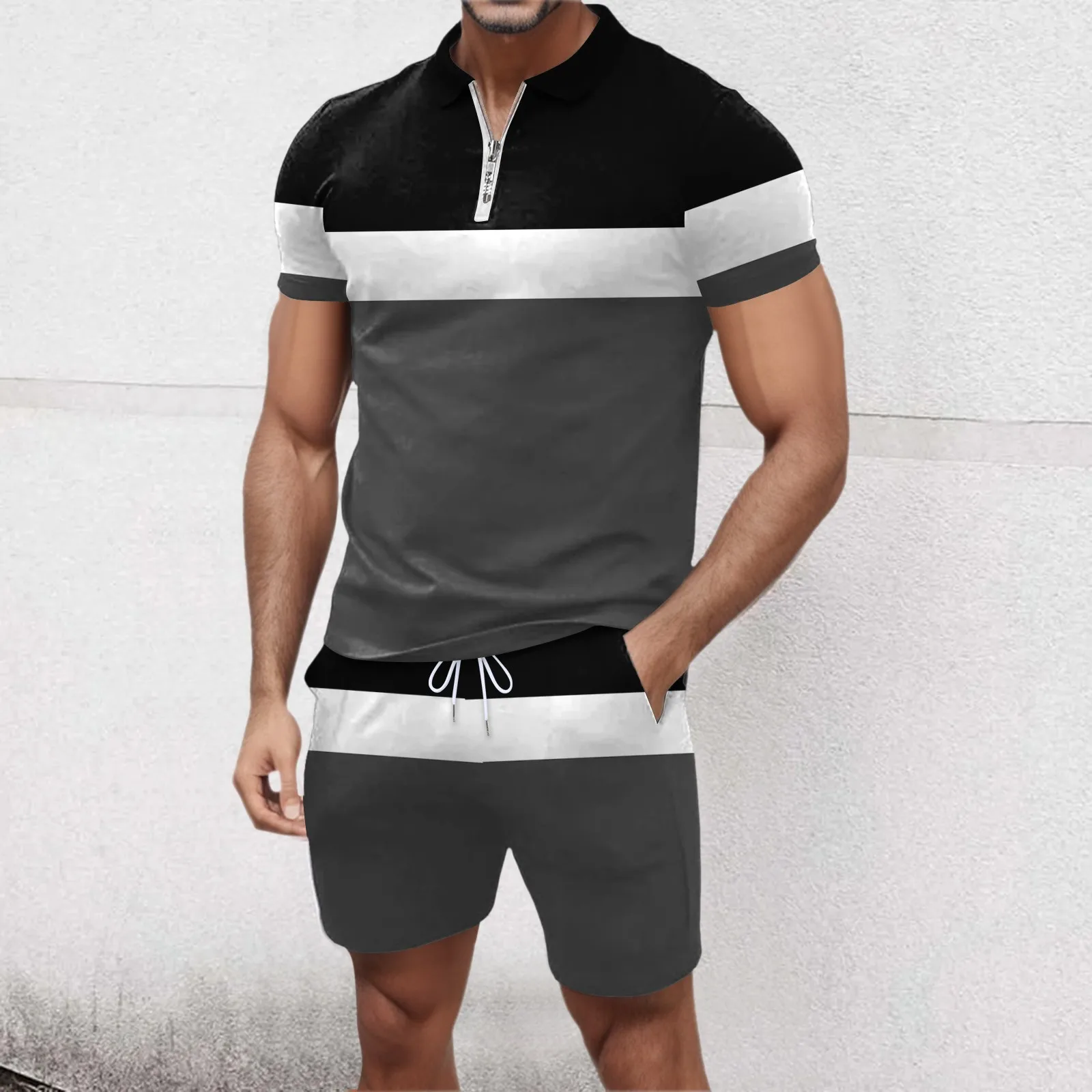 Top Quality Men Short Sleeve Shirt+Shorts Sets Males Blouse Stripe Cloth Half-zippers Tops Oversize Men Casual Slim Tracksuits
Top Quality Men Short Sleeve Shirt+Shorts Sets Males Blouse Stripe Cloth Half-zippers Tops Oversize Men Casual Slim Tracksuits