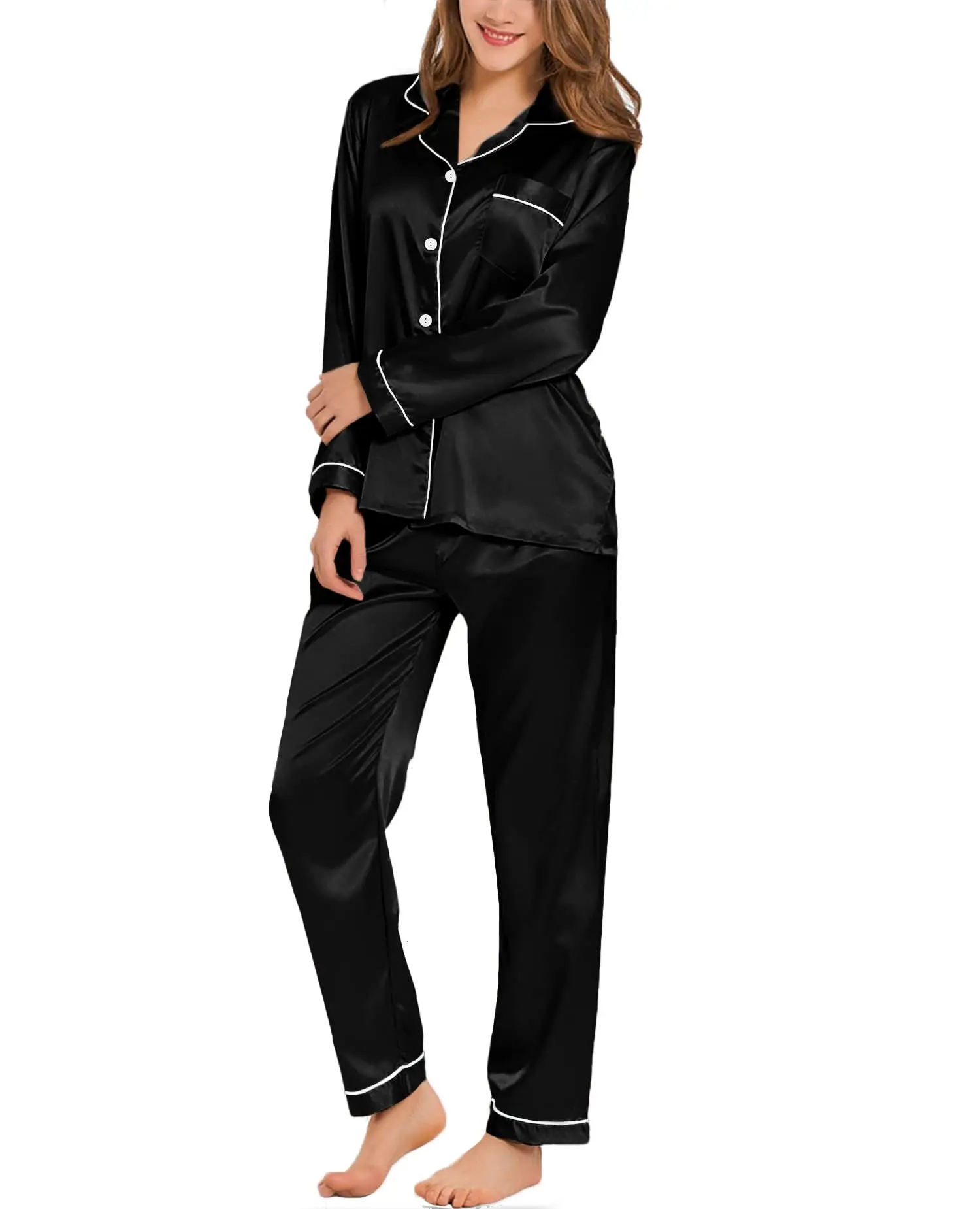 Womens Silk Satin Pajamas Loungewear Two-piece Sleepwear Button-Down Full Sleeve Long Pj Set
Womens Silk Satin Pajamas Loungewear Two-piece Sleepwear Button-Down Full Sleeve Long Pj Set