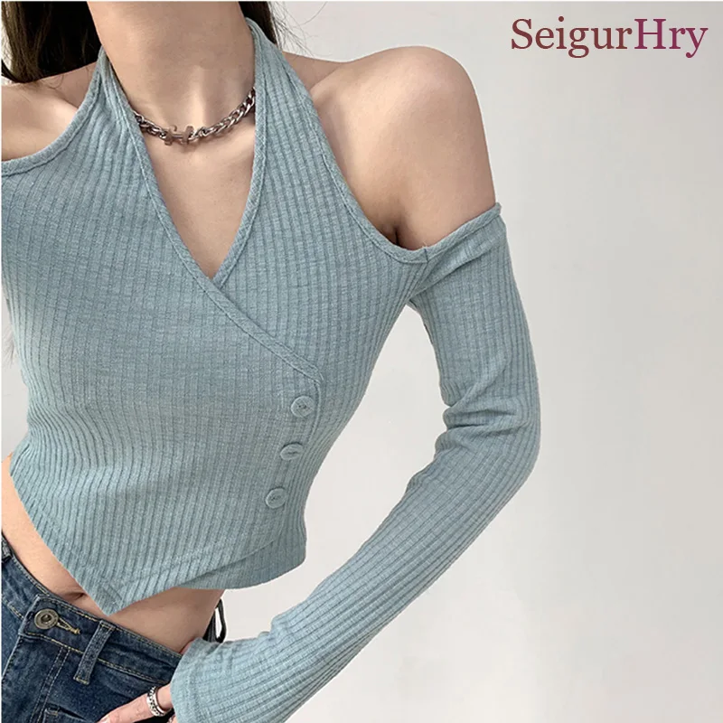 SeigurHry Women Sexy Off Shoulder Halter Shirt Long Sleeve Knit V Neck Casual Short Crop Tops Slim Fit Button Up Blouses Tunic
SeigurHry Women Sexy Off Shoulder Halter Shirt Long Sleeve Knit V Neck Casual Short Crop Tops Slim Fit Button Up Blouses Tunic