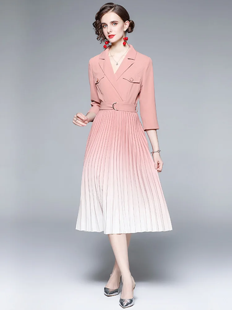 2022 Spring New Temperament Suit Collar Dress Female Gradient Pleated Waist Slim Midi Dress DF836 
2022 Spring New Temperament Suit Collar Dress Female Gradient Pleated Waist Slim Midi Dress DF836