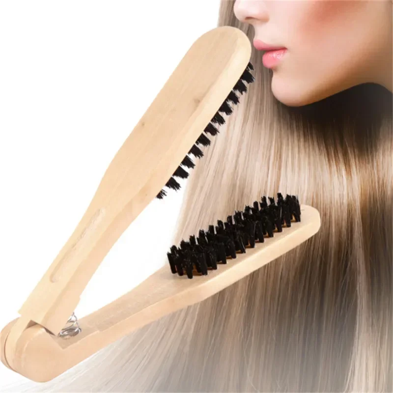 

Professional Hair Straighten Combs Wooden Double Brushes Hairdressing Combs V Type Hair Brush Handle Anti-static Styling Tools