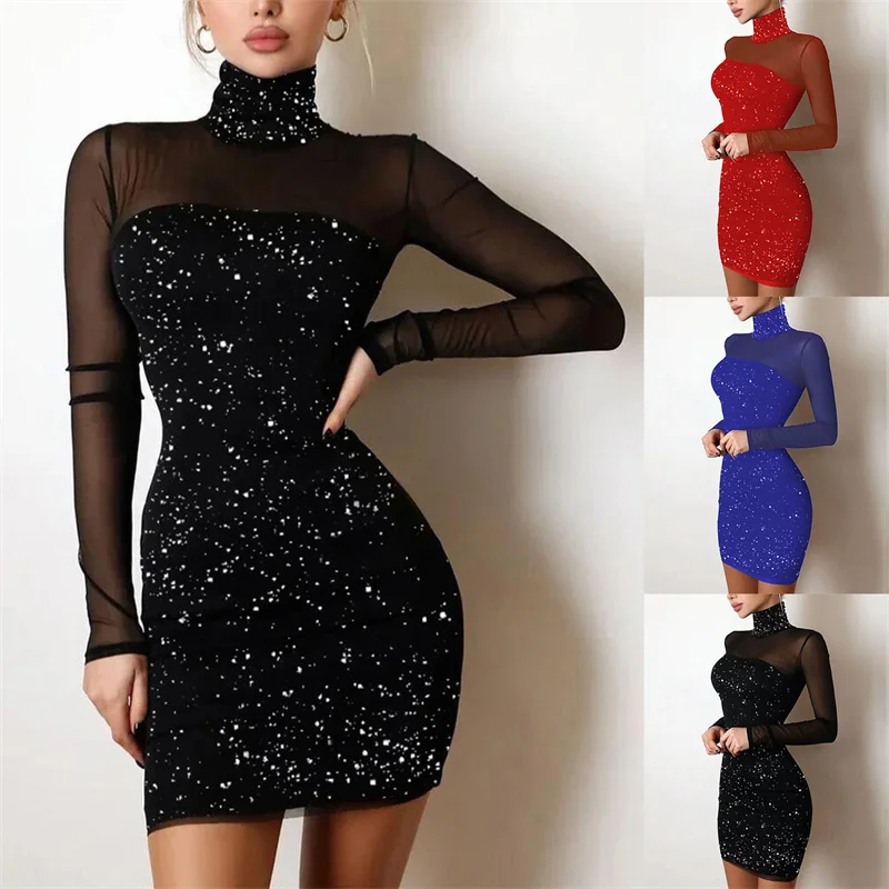 hirigin Elegant Fashion Long Sleeve Slim Mini Dress Fall Spring Diamonds Mesh Spliced Sheath Dress Women Turtleneck Vestidos
hirigin Elegant Fashion Long Sleeve Slim Mini Dress Fall Spring Diamonds Mesh Spliced Sheath Dress Women Turtleneck Vestidos