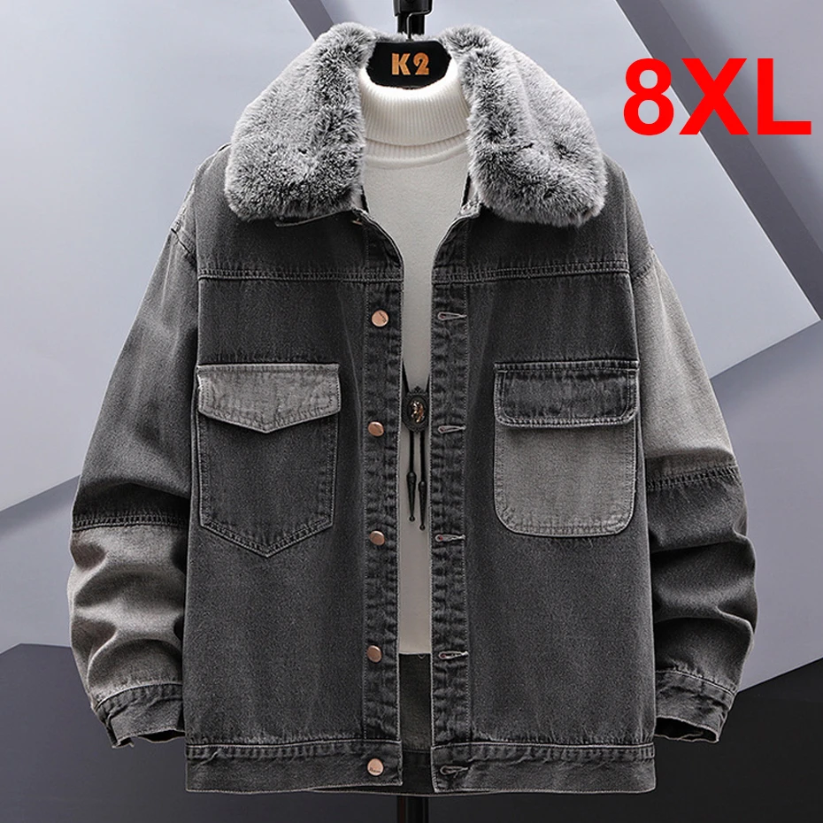 Plus Size 8XL Denim Jacket Men Fur Collar Jeans Jackets Coats Spring Autumn Cargo Jacket Male Denim Jacket 8XL 6XL Big Size
Plus Size 8XL Denim Jacket Men Fur Collar Jeans Jackets Coats Spring Autumn Cargo Jacket Male Denim Jacket 8XL 6XL Big Size