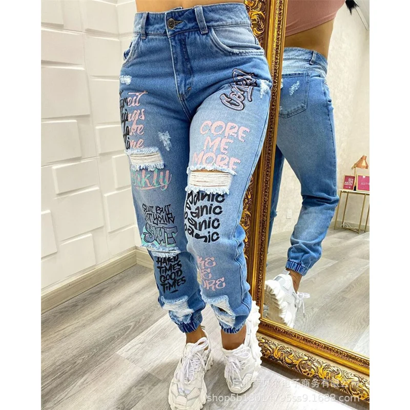 Mandylandy Plus Size Women High Waist Letter Print Ripped Jeans Ladies Hip Hop Hole Straight Denim Pants Trousers
Mandylandy Plus Size Women High Waist Letter Print Ripped Jeans Ladies Hip Hop Hole Straight Denim Pants Trousers