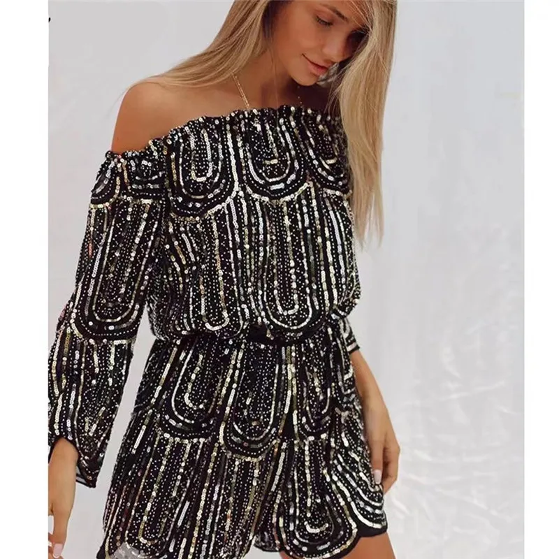 sexy women off shoulder slash neck long sleeve ladies Elastic waist sequin party Sequin Romper Beaded Chiffon Club wear
sexy women off shoulder slash neck long sleeve ladies Elastic waist sequin party Sequin Romper Beaded Chiffon Club wear