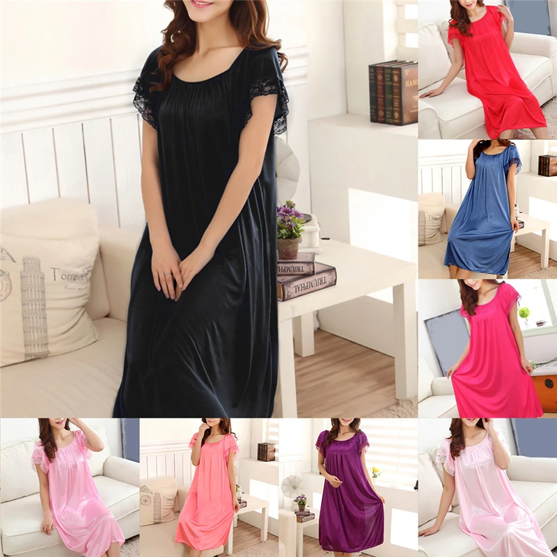 Womens Summer Lace Ice Silk Long Nightdress Short Sleeve Loose Plus Size Nightgown Solid Color Sleepshirt Home Clothes
Womens Summer Lace Ice Silk Long Nightdress Short Sleeve Loose Plus Size Nightgown Solid Color Sleepshirt Home Clothes