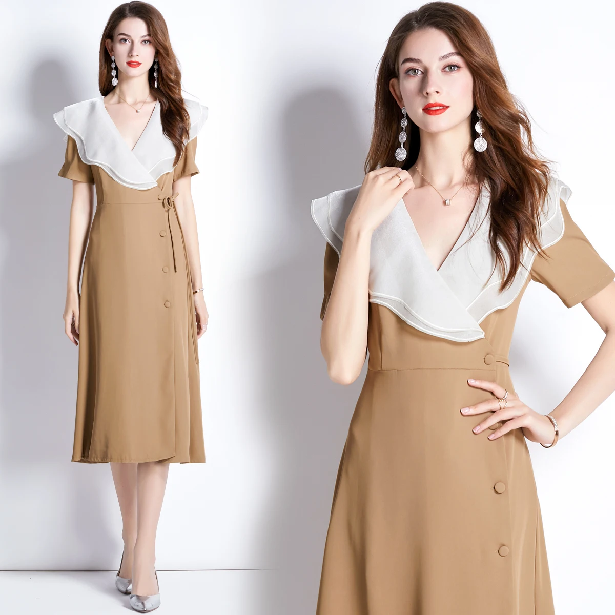 Fashion High-End French Hepburn Style Ruffle Women Dresses New Summer Short Sleeve Vintage Vestidos Party Dress Female 
Fashion High-End French Hepburn Style Ruffle Women Dresses New Summer Short Sleeve Vintage Vestidos Party Dress Female