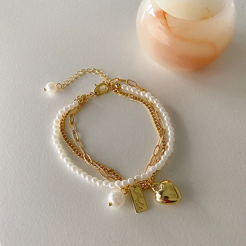Pearl Bracelets 3pcs/set Fashion Gold Color Beads Pearl Heart Multilayer Beaded Bracelets Set for Women Charm Party Jewelry Gift 
Pearl Bracelets 3pcs/set Fashion Gold Color Beads Pearl Heart Multilayer Beaded Bracelets Set for Women Charm Party Jewelry Gift