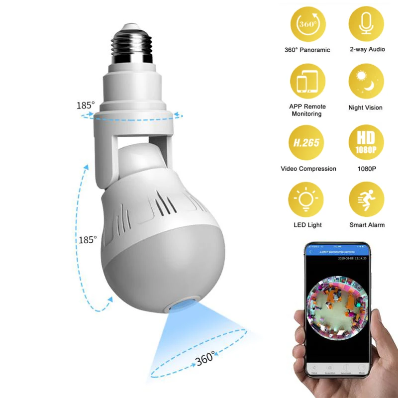 E27 Bulb Wifi Camera Baby Monitor 2MP Panoramic Camera Wireless Surveillance Night Vision Two way audio Home security
E27 Bulb Wifi Camera Baby Monitor 2MP Panoramic Camera Wireless Surveillance Night Vision Two way audio Home security