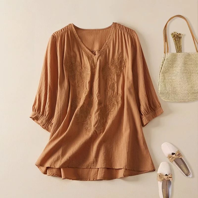 Cotton Linen Women's Shirt Summer 2023 New Embroidery Vintage Blouses Loose Short Sleeves Top V-neck Ladies Clothing YCMYUNYAN
Cotton Linen Women's Shirt Summer 2023 New Embroidery Vintage Blouses Loose Short Sleeves Top V-neck Ladies Clothing YCMYUNYAN